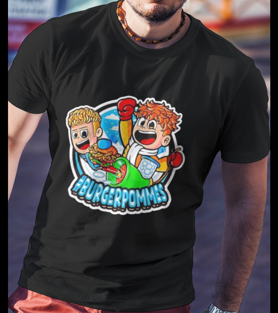 #Burgerpommes Cartoon Burger And Fries Adventure T-Shirt