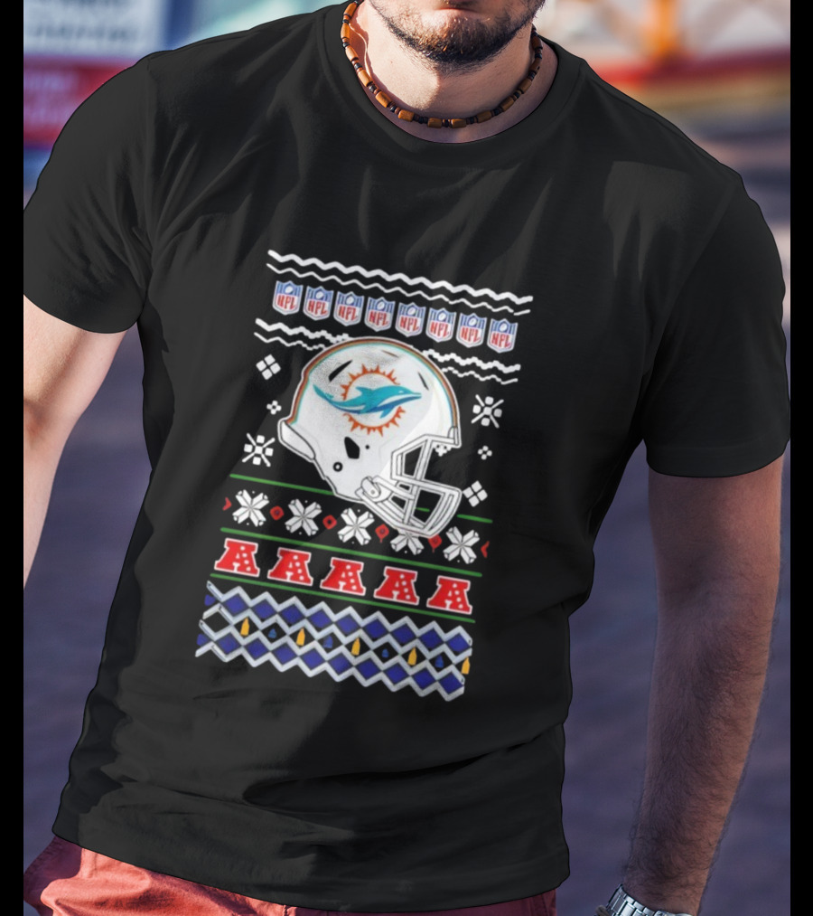 Miami Dolphins Christmas NFL 2025 Holiday Ugly Sweater Style Football T-Shirt