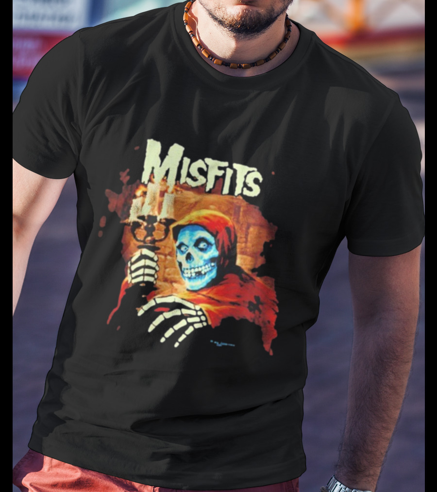 Misfits Candle Holding Skeleton In Red Hood T-Shirt