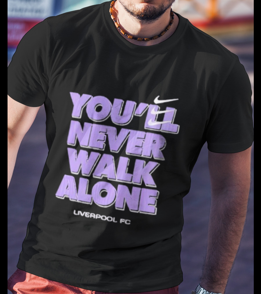 Nike You'll Never Walk Alone Liverpool FC Purple Text With Iconic Swoosh T-Shirt
