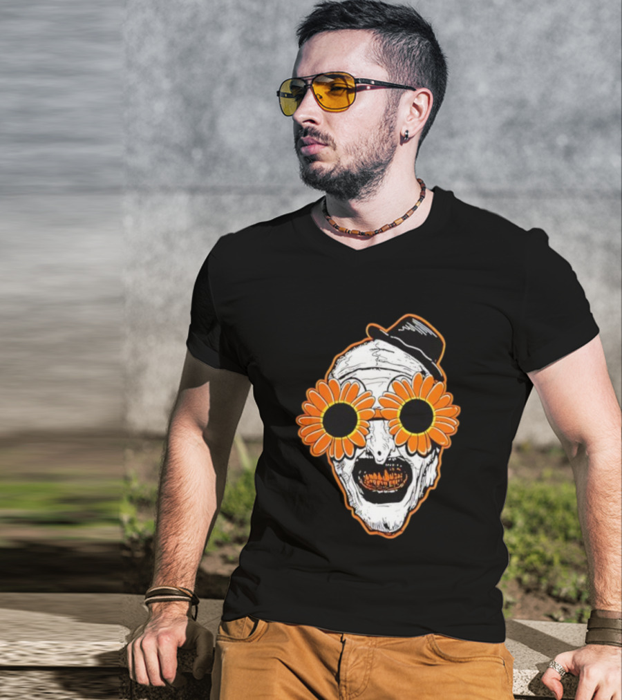 Art The Clown Creepy Halloween Sunflower Glasses Terrifier T-Shirt