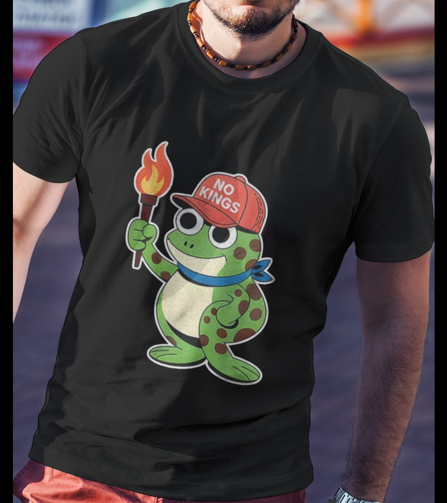 No Kings Frog Holding Torch Portland Protest Vintage Anti-ICE T-Shirt