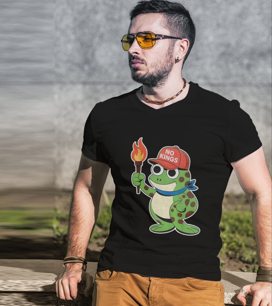 No Kings Frog Holding Torch Portland Protest Vintage Anti-ICE T-Shirt