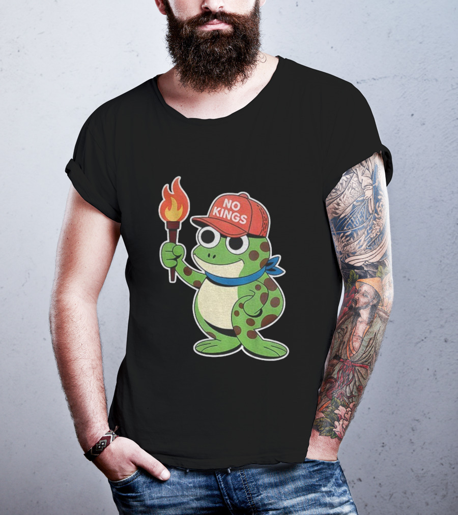 No Kings Frog Holding Torch Portland Protest Vintage Anti-ICE T-Shirt