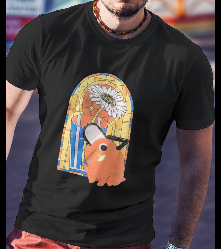 Chainsaw Man Pochita Stained Glass Flower And Chainsaw T-Shirt