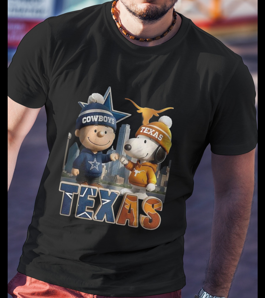 Charlie Brown Snoopy Cowboys Texas Longhorns Fist Bump T-Shirt