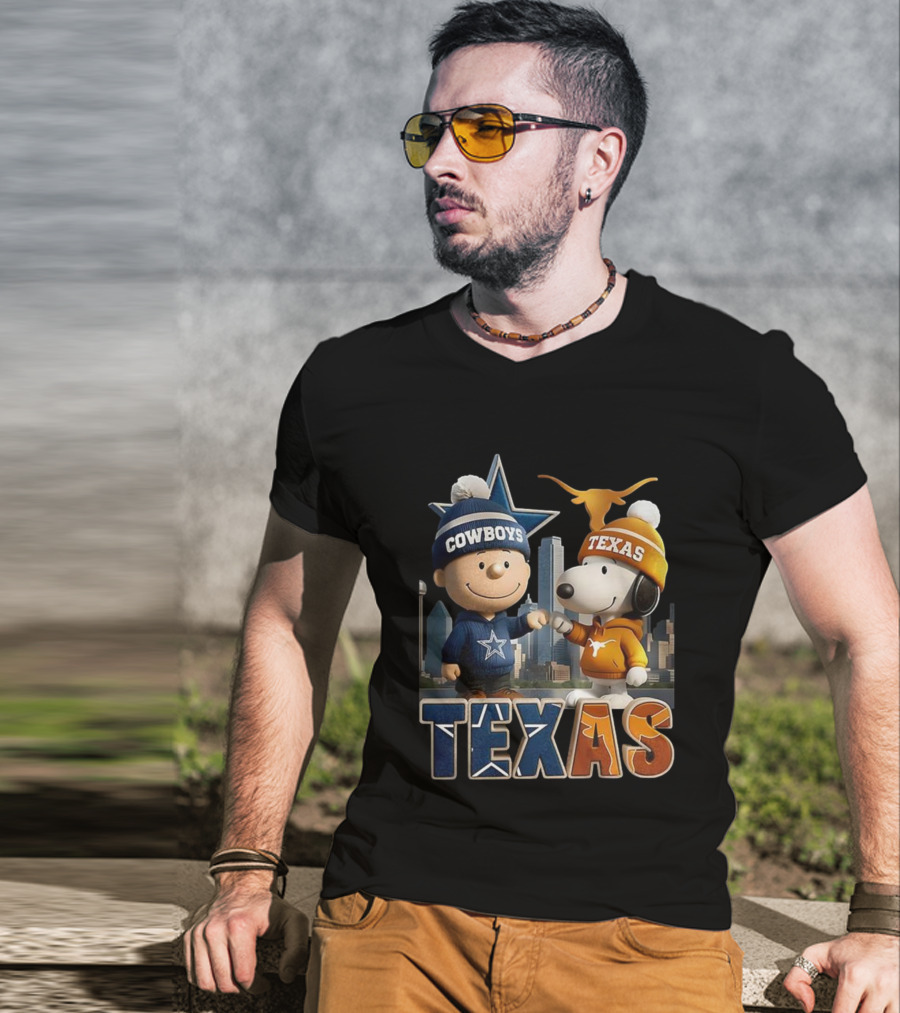 Charlie Brown Snoopy Cowboys Texas Longhorns Fist Bump T-Shirt