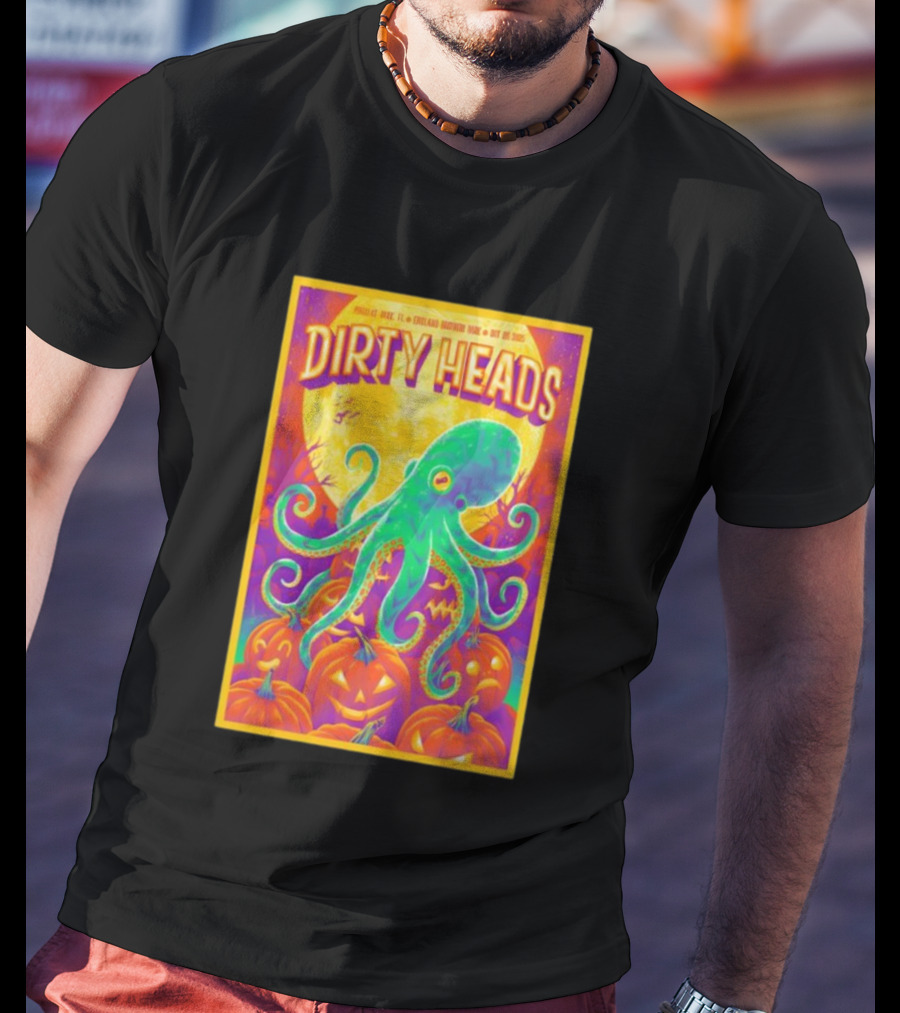 Dirty Heads October 26th 2025 England Brothers Bandshell Park Madeira Beach FL Halloween Octopus Pumpkin Art T-Shirt