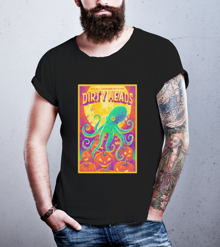 Dirty Heads October 26th 2025 England Brothers Bandshell Park Madeira Beach FL Halloween Octopus Pumpkin Art T-Shirt