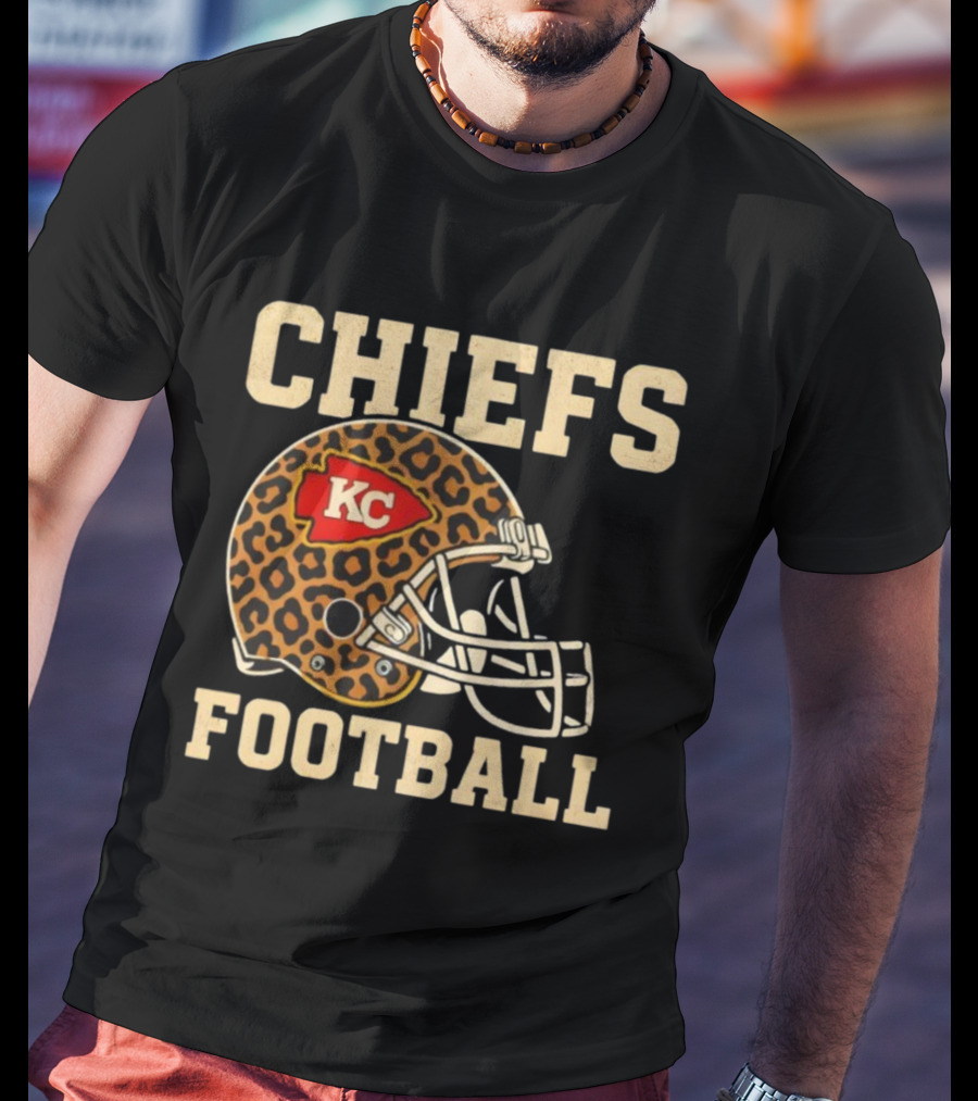 Retro KC Chiefs Leopard Helmet Football Vintage Style T-Shirt