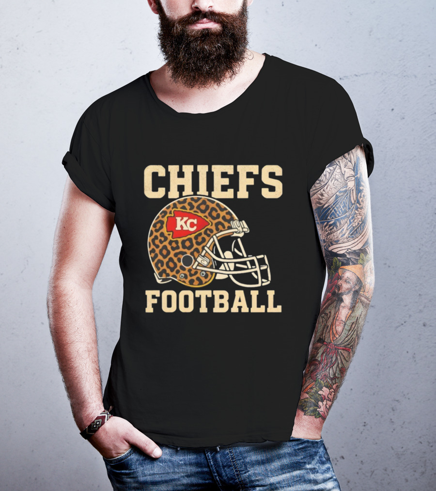 Retro KC Chiefs Leopard Helmet Football Vintage Style T-Shirt
