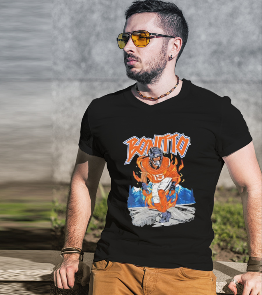 Bonitto 15 Football Flames And Mountains Graphic T-Shirt