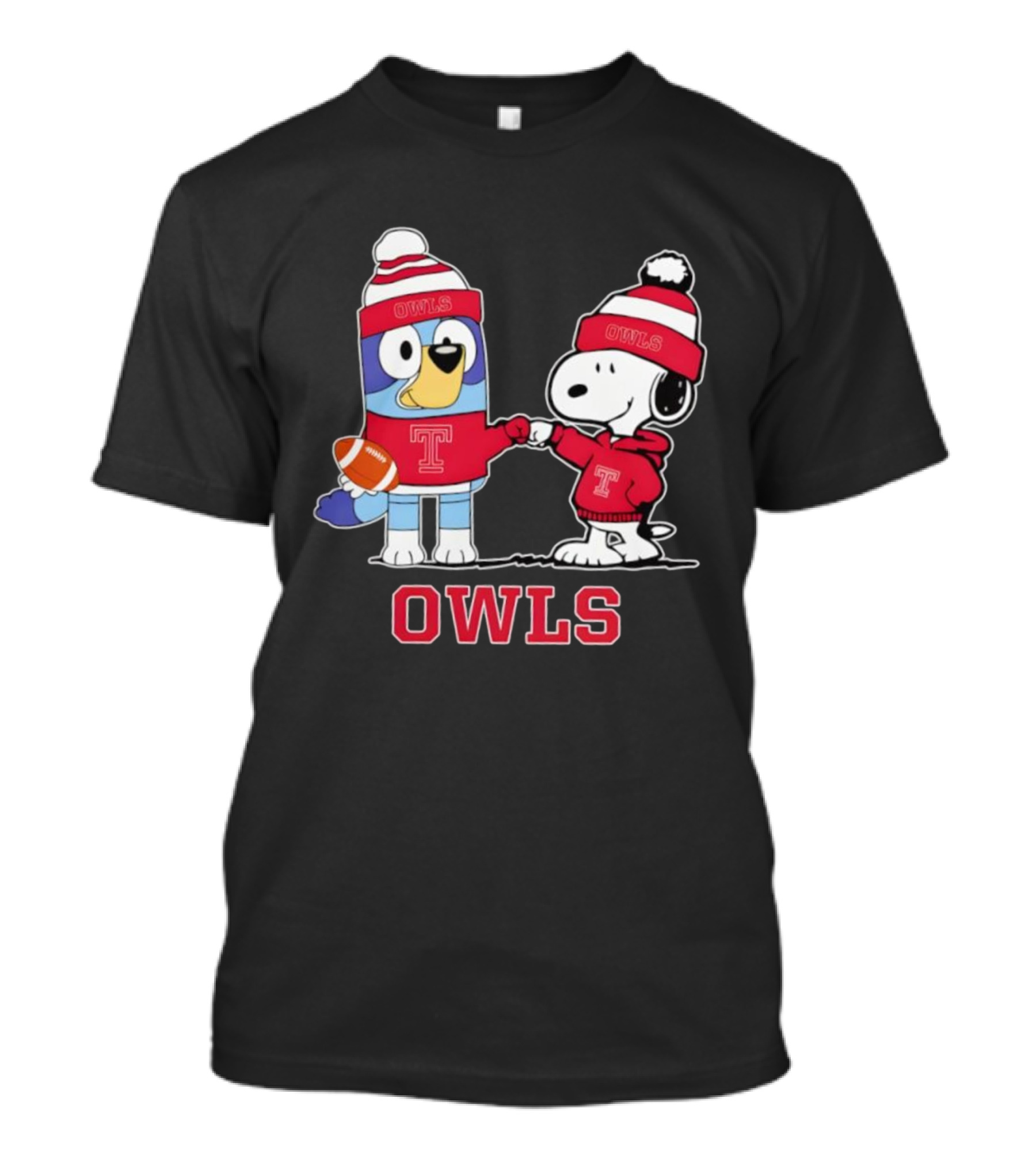 Snoopy Bluey Temple Owls Football Collaboration T-Shirt
