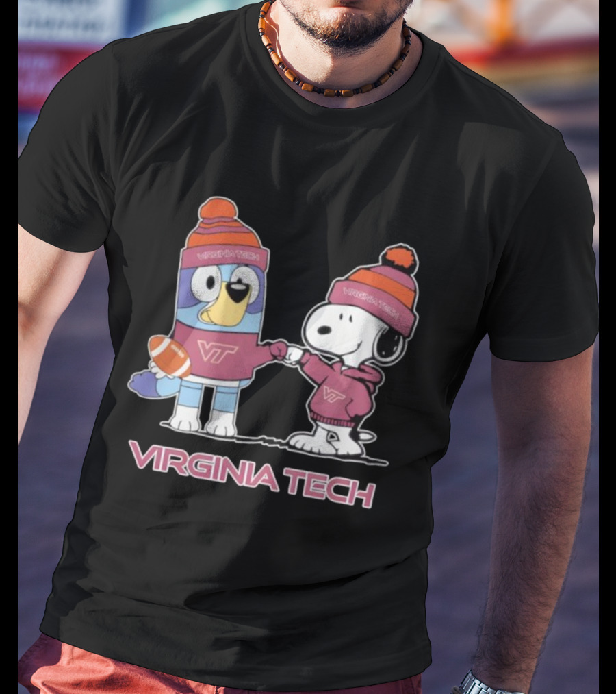 Snoopy Bluey Virginia Tech Hokies Football Collaboration T-Shirt