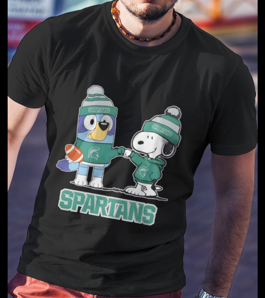 Snoopy And Bluey Fist Bump Michigan State Spartans Football T-Shirt