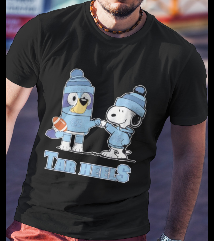 Snoopy Bluey Collaboration North Carolina Tar Heels Football T-Shirt