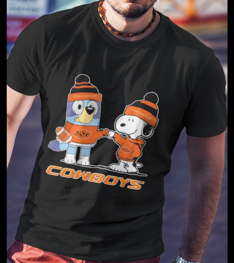Snoopy Bluey OSU Cowboys Football Collaboration T-Shirt