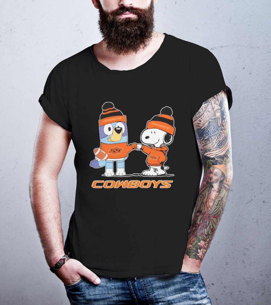 Snoopy Bluey OSU Cowboys Football Collaboration T-Shirt
