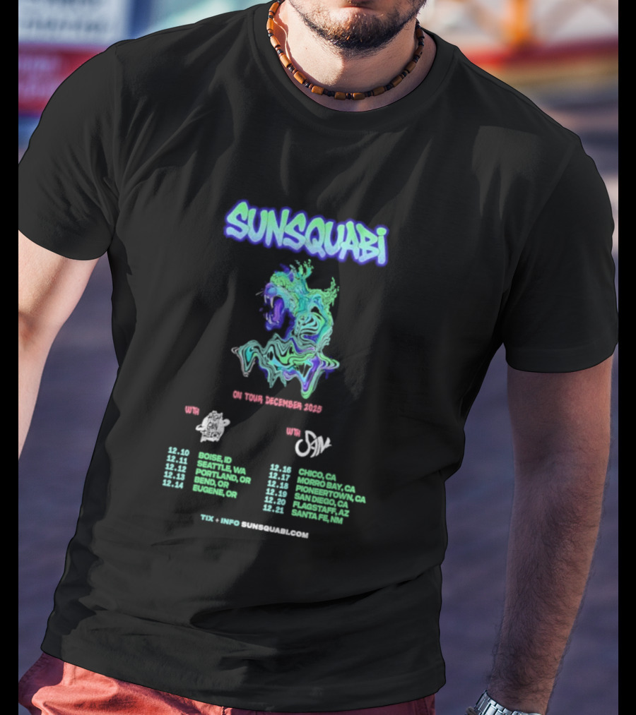 SunSquabi December 2025 Tour Dates And Venues With Unique Artwork T-Shirt