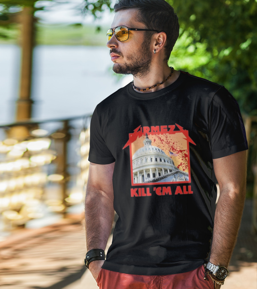 WRMFZY Kill Em All Capitol Blood Spatter American Flag T-Shirt