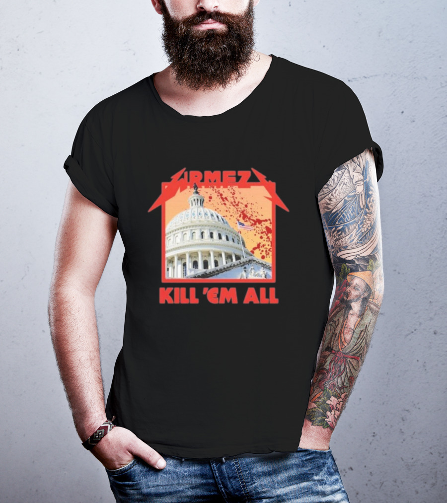WRMFZY Kill Em All Capitol Blood Spatter American Flag T-Shirt