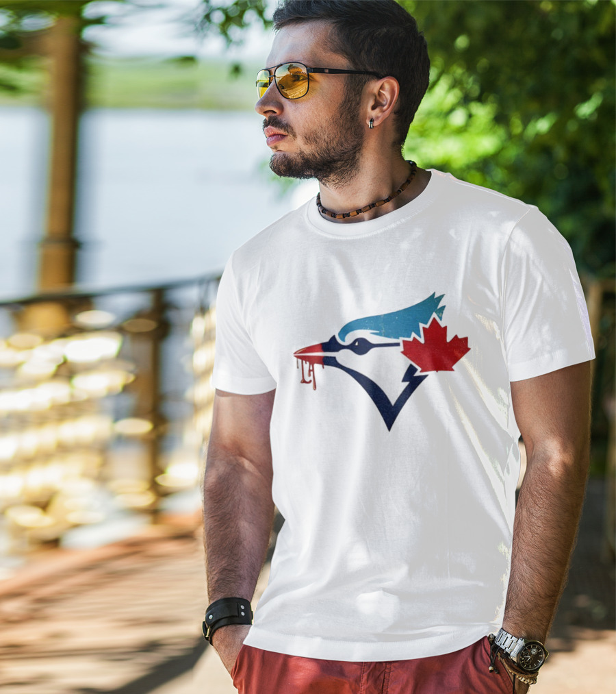 Toronto Blue Jays Dripping Maple Leaf Bird Emblem T-Shirt