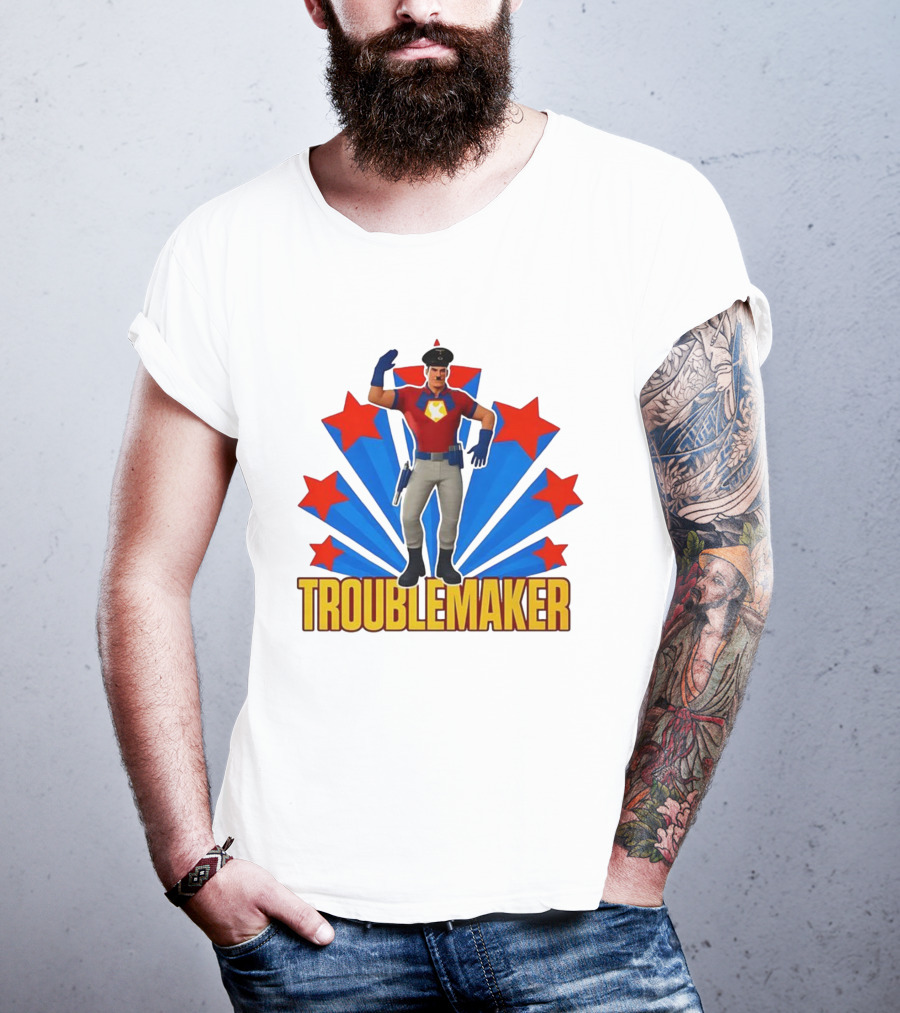 Troublemaker Character With Star Symbol And Red Blue Background T-Shirt