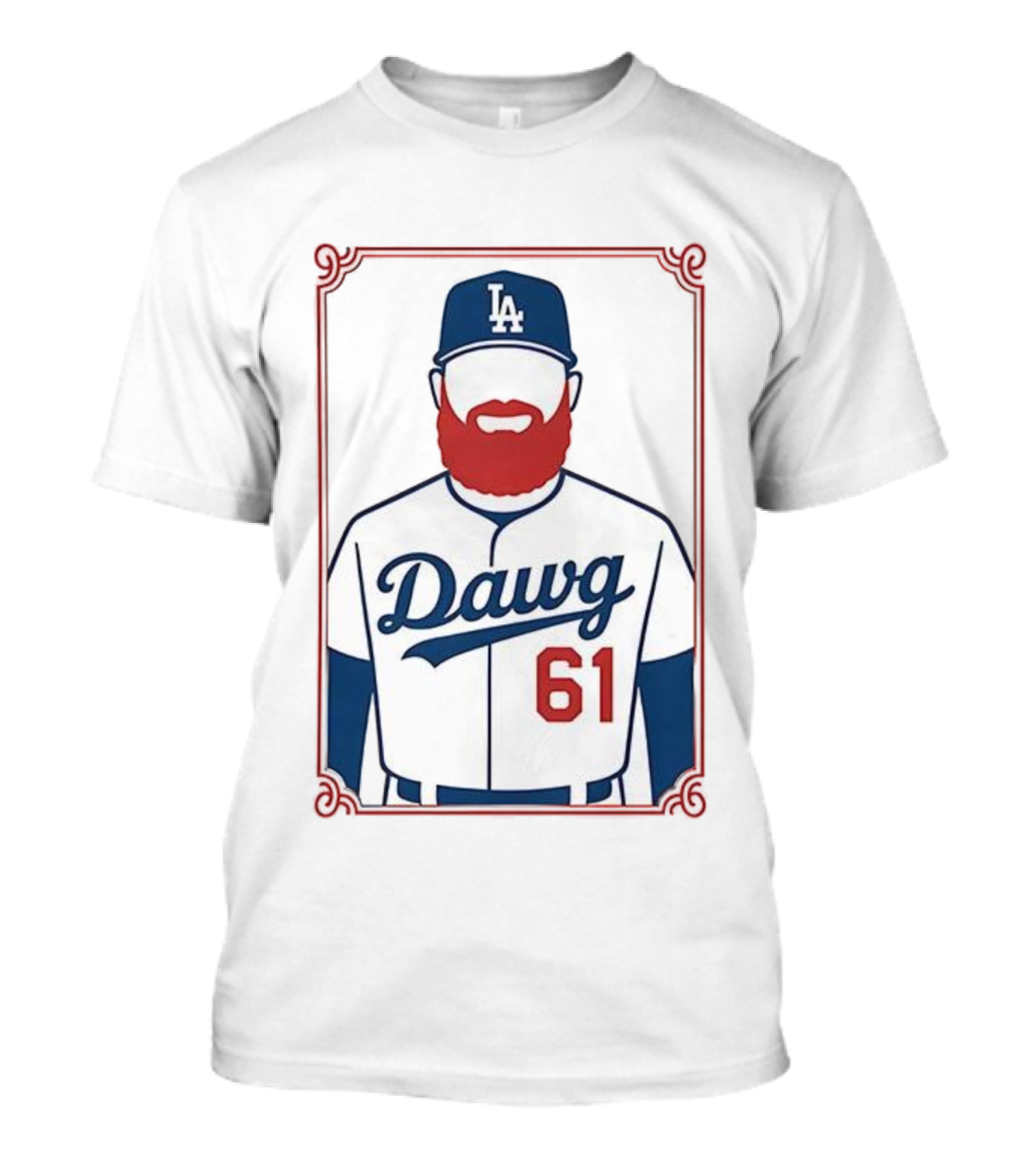 LA Dodgers Dawg 61 Baseball Player Red Beard Iconic Design T-Shirt