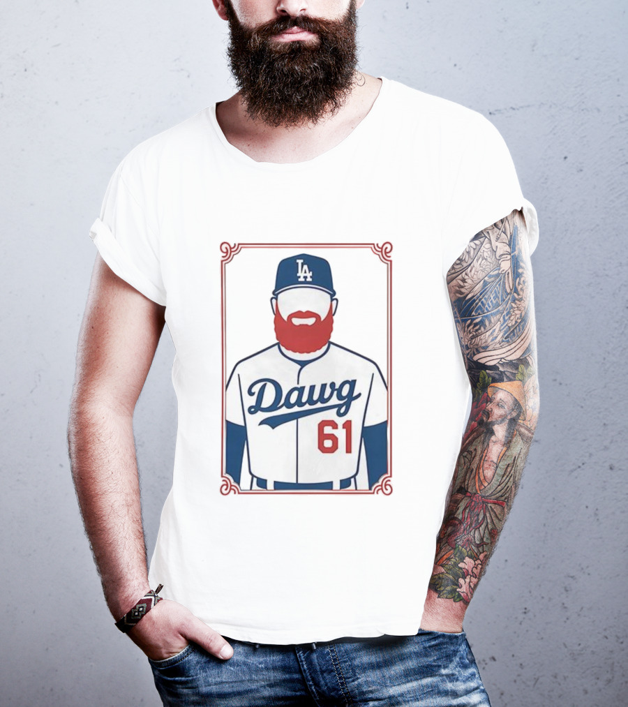 LA Dodgers Dawg 61 Baseball Player Red Beard Iconic Design T-Shirt