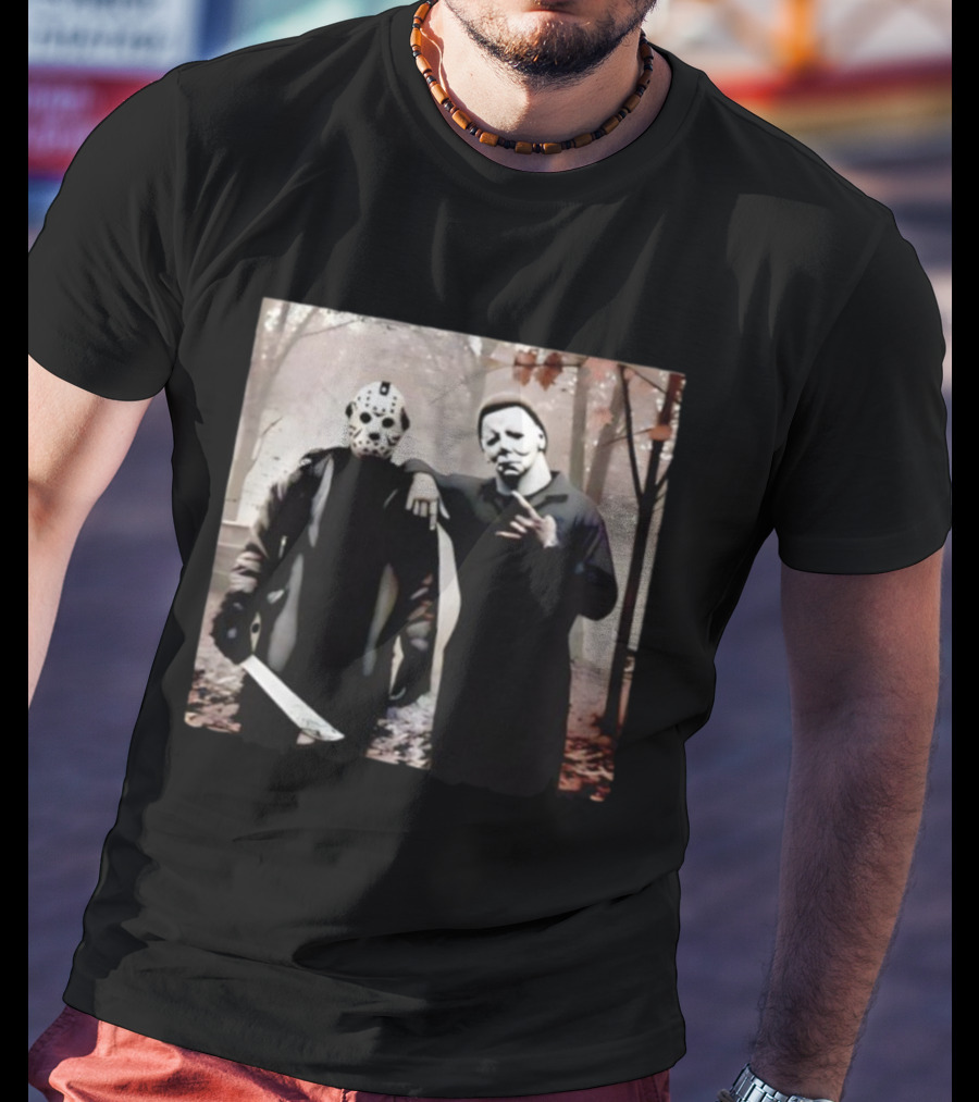 Jason Voorhees Michael Myers Halloween Horror Characters Forest Scene T-Shirt