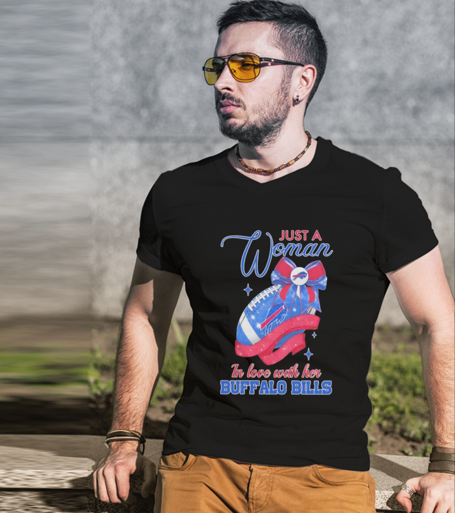 Just A Woman In Love With Her Buffalo Bills Ribbon Football T-Shirt