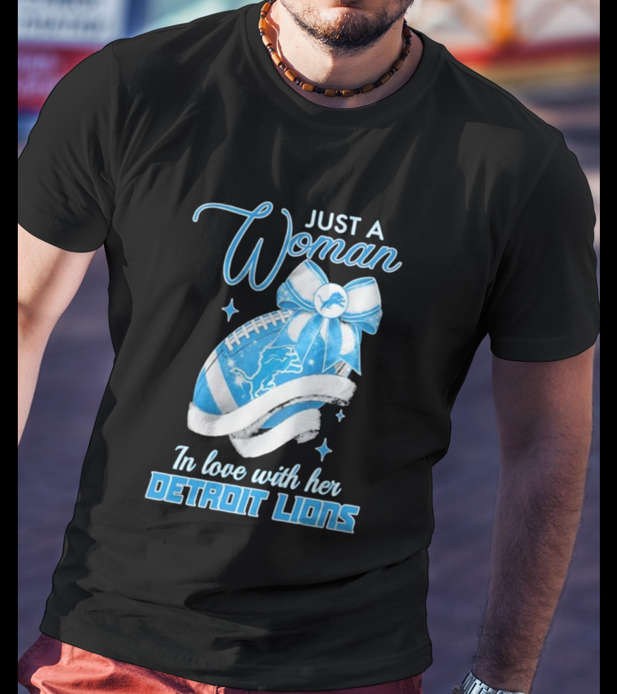 Just A Woman In Love With Her Detroit Lions Glittery Ribbon T-Shirt