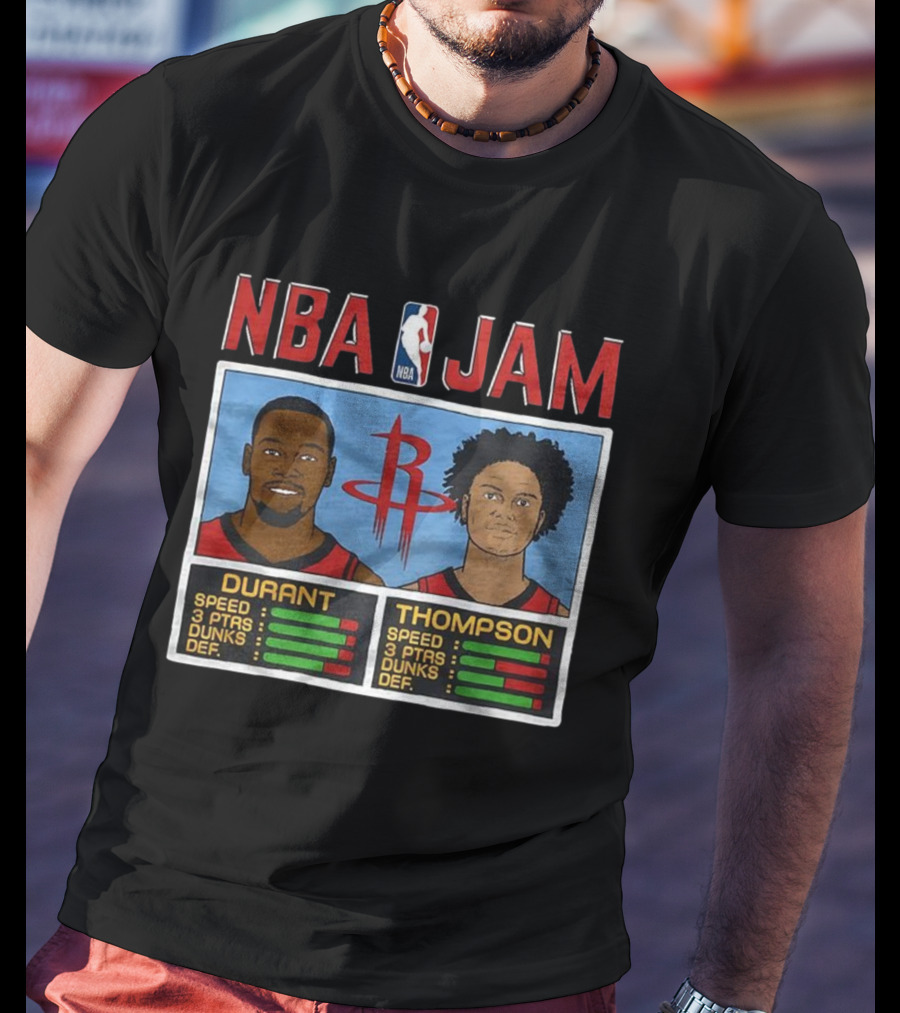 Kevin Durant Amen Thompson Houston Rockets NBA Jam Retro Style T-Shirt