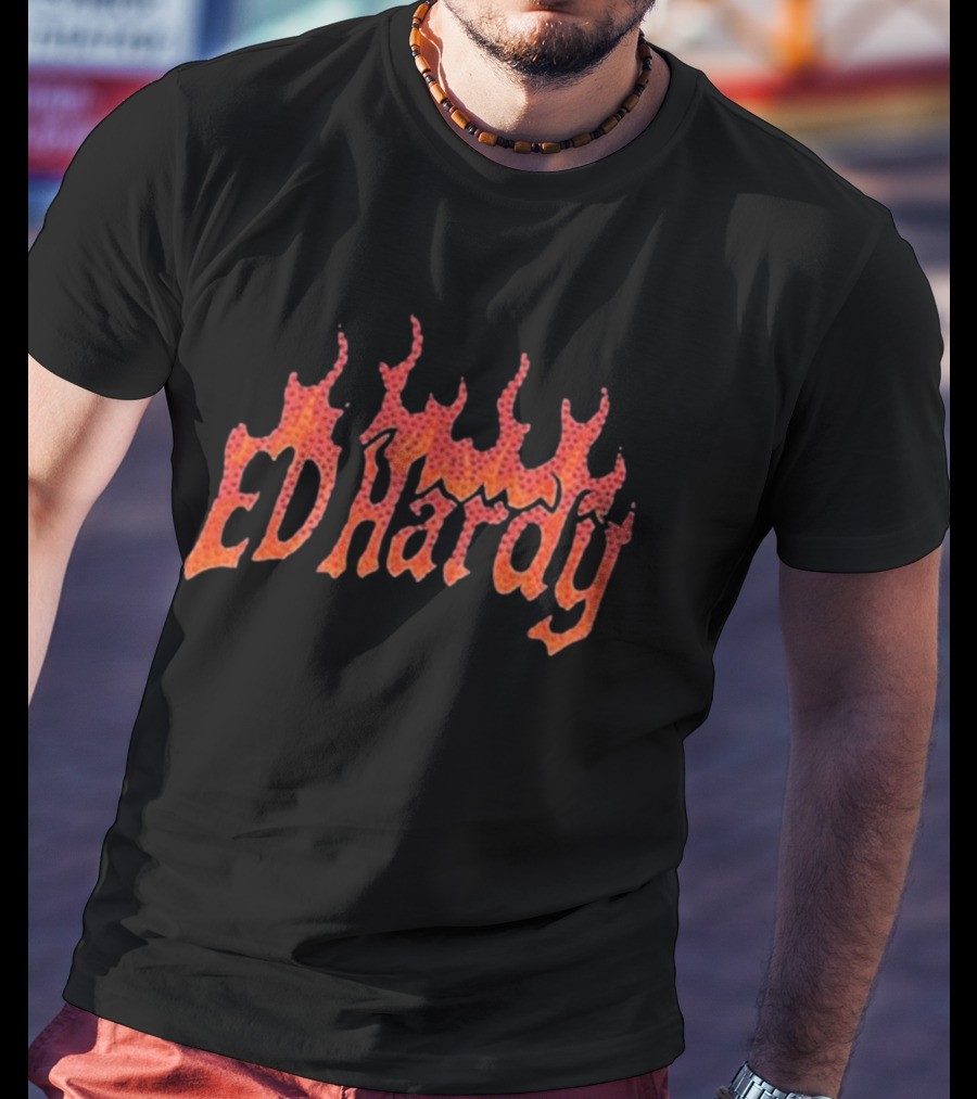 Machine Gun Kelly Ed Hardy Flames Rhinestone Shadow Collaboration T-Shirt