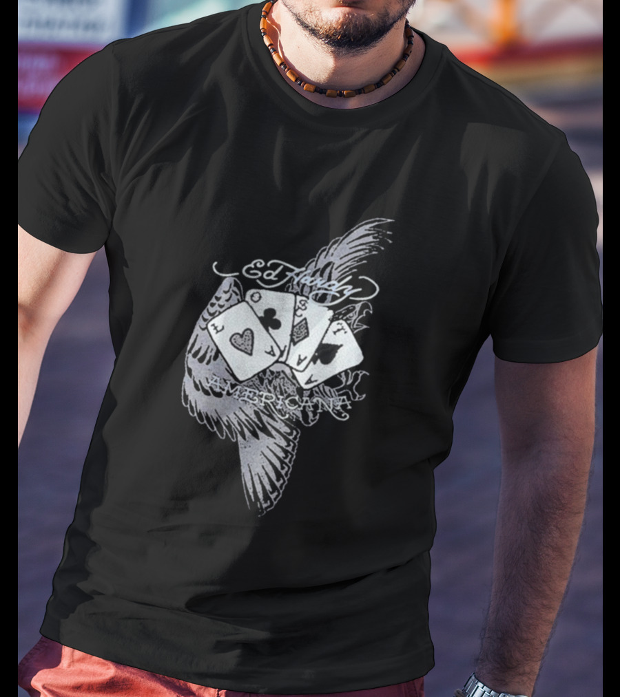 Ed Hardy Lost Cards Americana Rhinestone Rib Machine Gun Kelly Collaboration T-Shirt