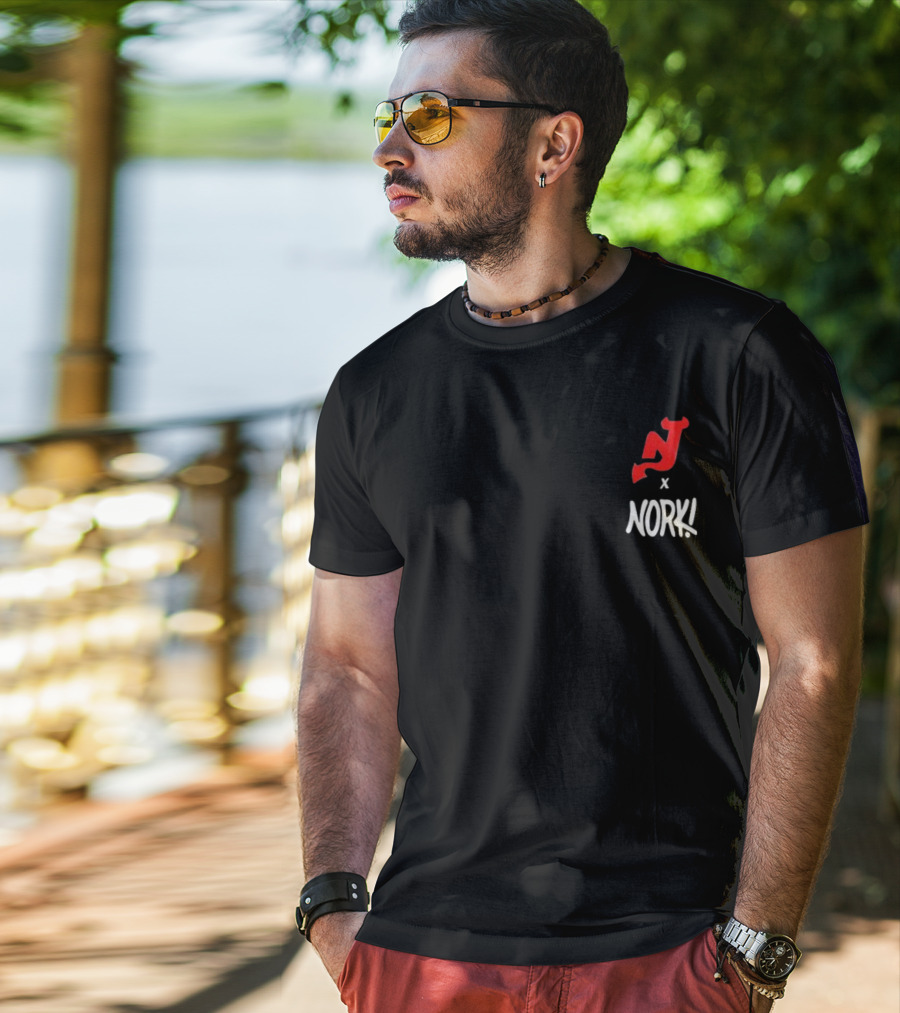 New Jersey Devils X Nork Los Diablos Collaboration Red NJ Logo T-Shirt