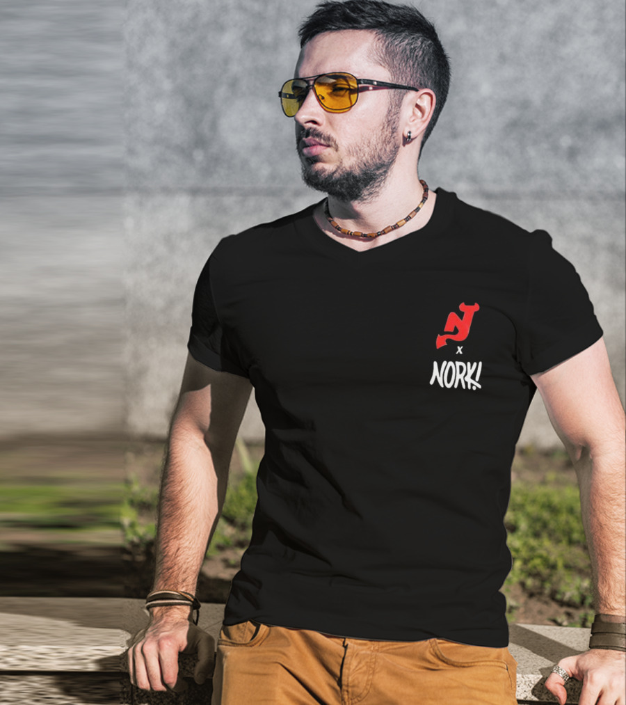 New Jersey Devils X Nork Los Diablos Collaboration Red NJ Logo T-Shirt