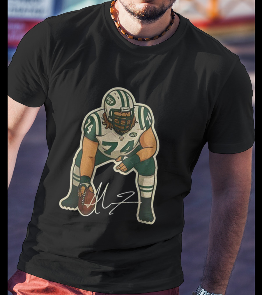 Nick Mangold 74 New York Jets NFL Football Cartoon Signature T-Shirt