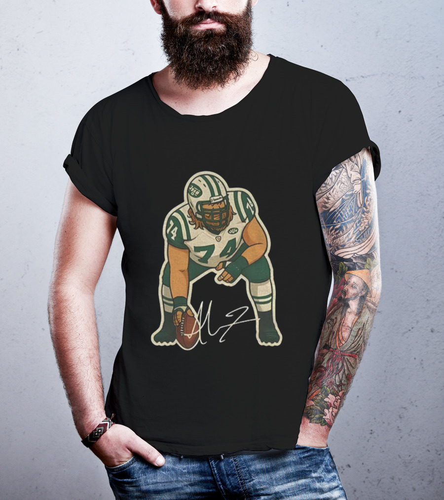 Nick Mangold 74 New York Jets NFL Football Cartoon Signature T-Shirt