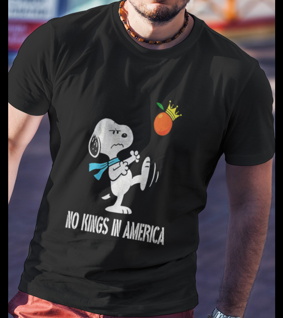 Snoopy Kicks Crowned Orange No Kings In America T-Shirt