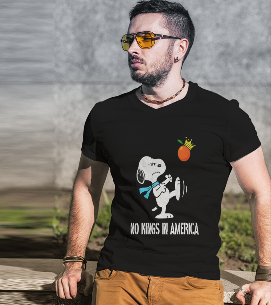 Snoopy Kicks Crowned Orange No Kings In America T-Shirt
