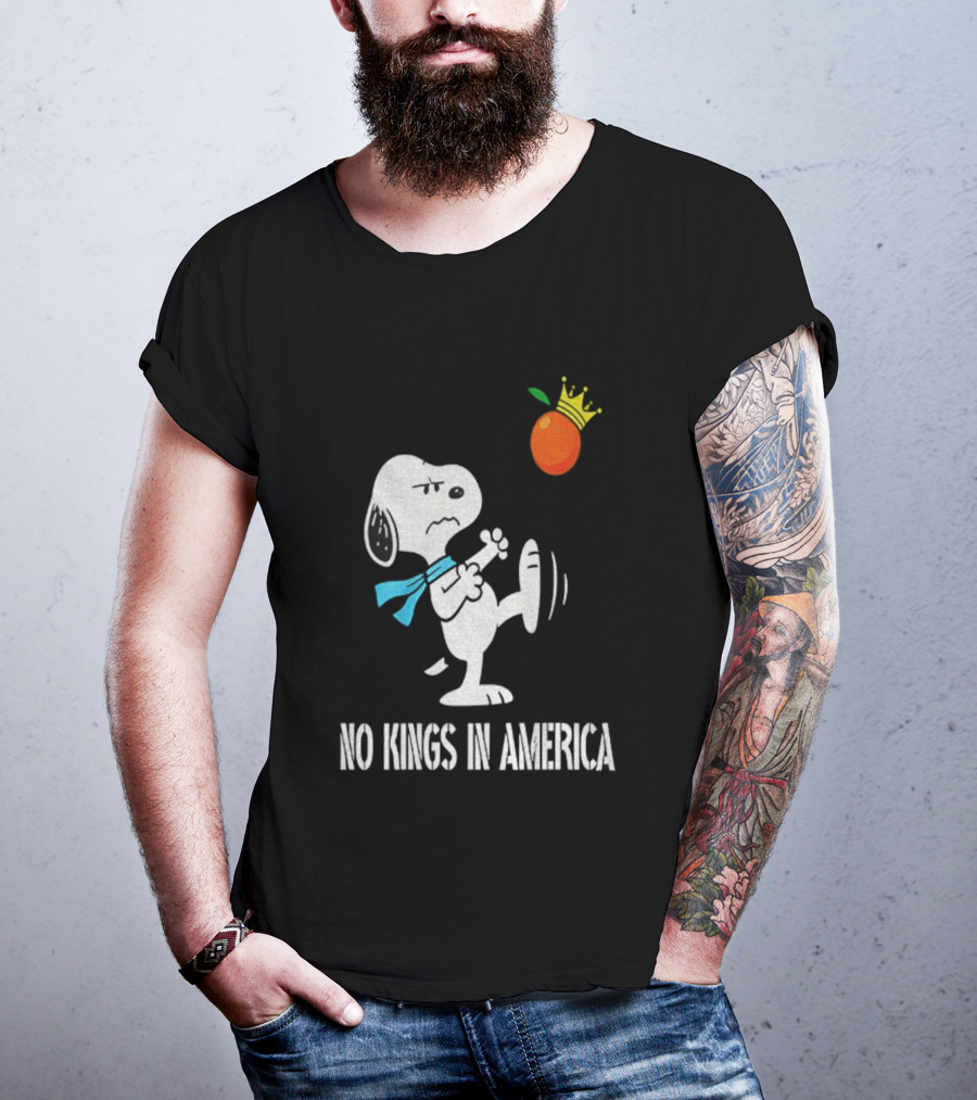 Snoopy Kicks Crowned Orange No Kings In America T-Shirt