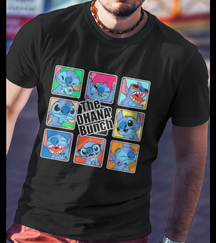The OHANA Bunch Stitch Nine Panel Grid Colorful Expressions T-Shirt