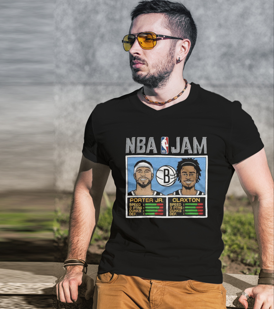 NBA Jam Porter Jr Claxton Brooklyn Nets Player Stats T-Shirt