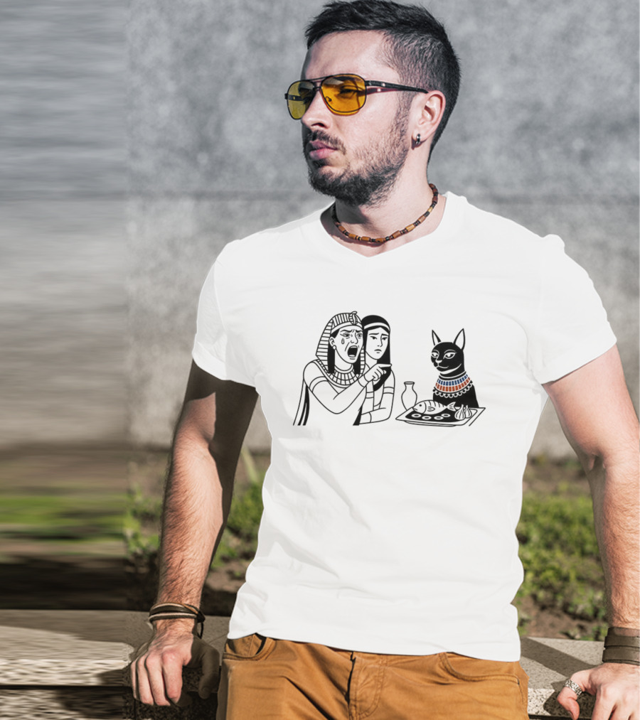 Egyptian Woman Yelling At Cat Goddess Bastet Meme Illustration T-Shirt