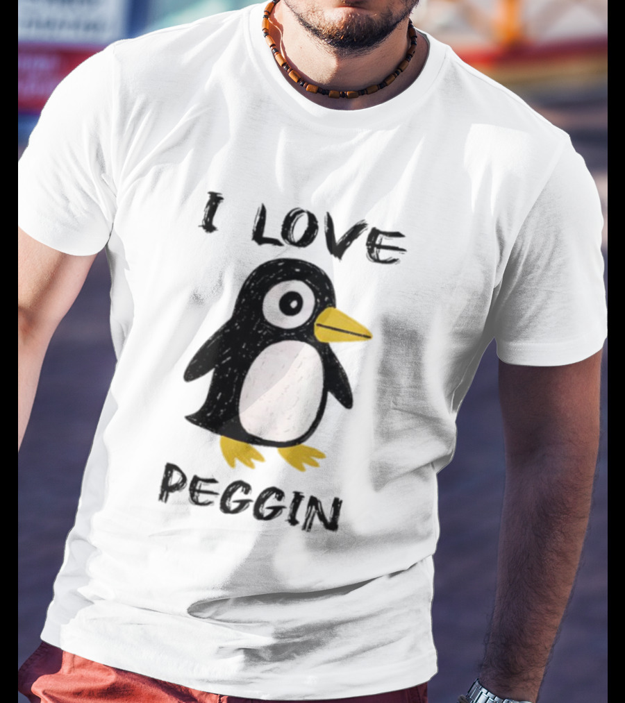 I Love Peggin Penguin Drawing Cute Cartoon Illustration T-Shirt