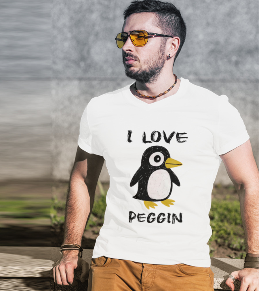 I Love Peggin Penguin Drawing Cute Cartoon Illustration T-Shirt