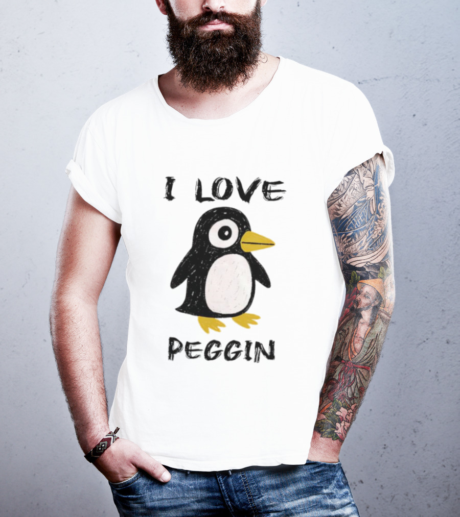 I Love Peggin Penguin Drawing Cute Cartoon Illustration T-Shirt