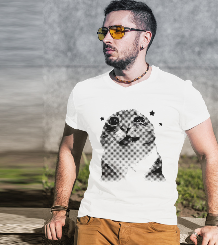 Rigby Cat Floating In Space Retro Star Meme T-Shirt