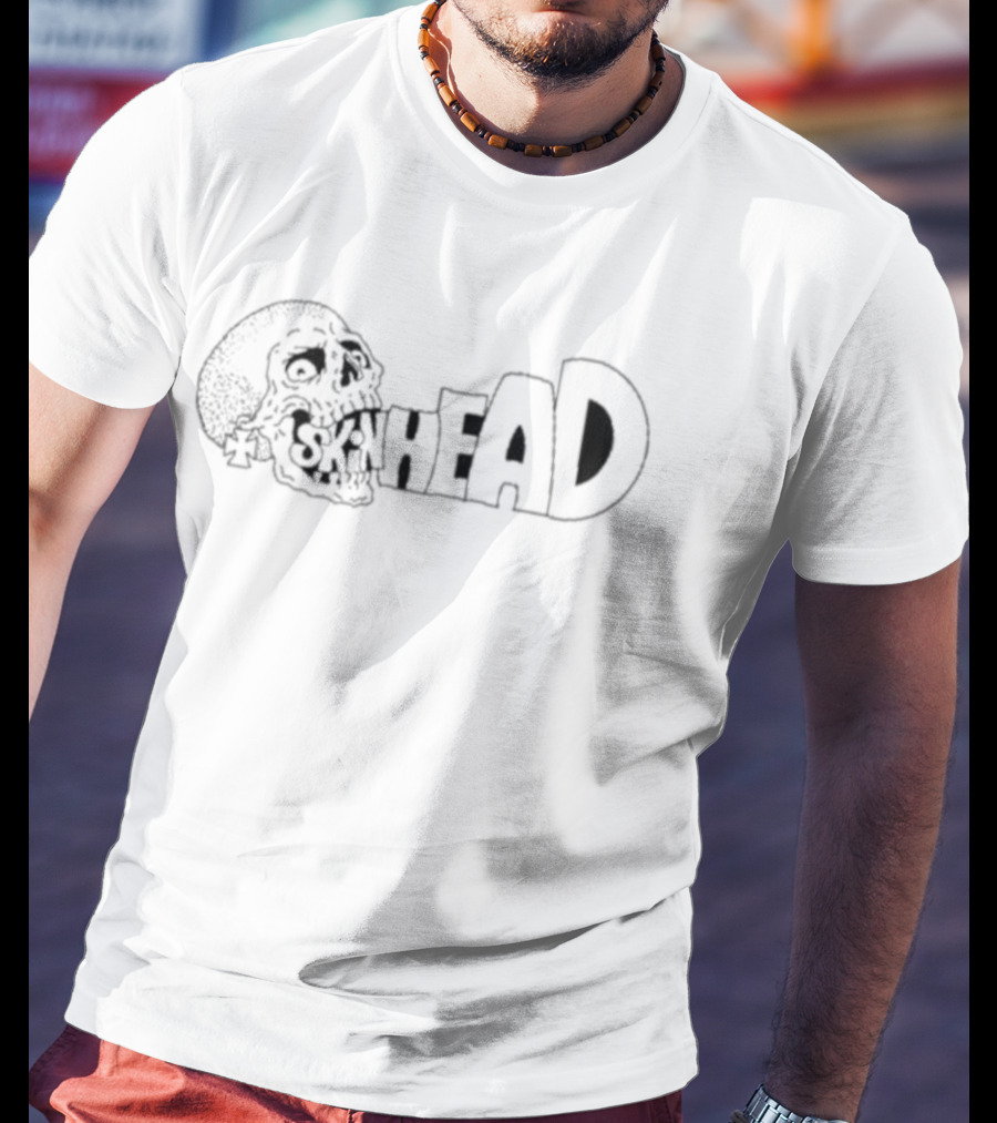 Skinhead Skull Punk Rock Style With Skeletal Face Graphic T-Shirt